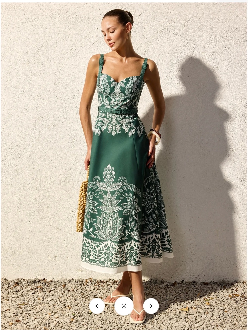 Commense Green Printed Midi Dress with White Motif